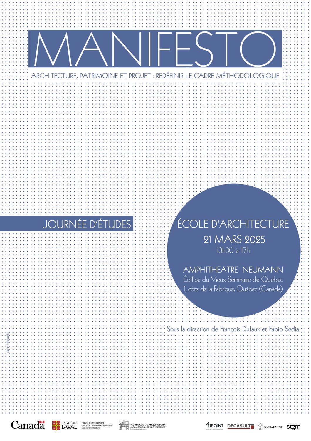 Affiche de la journée d’études MANIFESTO, Université Laval, 21 mars 2025.